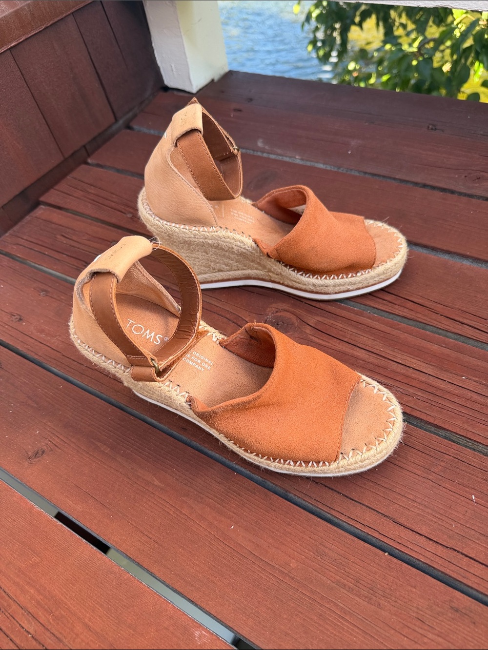 TOMS Women's Rust Suede Espadrille Wedge Sandals